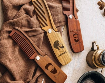 Personalized Gift for Him Wood Beard Comb | Groomsmen Gifts Custom Comb | Valentines Day Holiday Birthday Gift for Husband Boyfriend