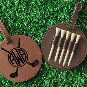 Custom Golf Bag Tag, Leather Tee Holder, Gift for Him: Dad, Husband, Boyfriend, Groom, Wedding Favors