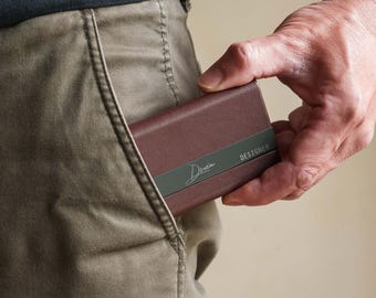Custom Leather Card Holder: Magnetic, Wallet Gift for Men, Engraved Stainless Steel Frame