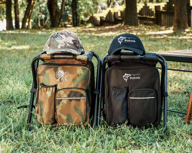 Groomsmen Gift Custom Embroidered Cooler Chair And Matching Baseball Cap Camo Set [N] [W] image 16