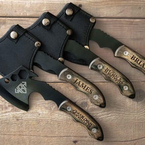 Set of 4 Throwing Axe Personalized Groomsmen Gifts, Bearded Axe Groomsman Proposal Anniversary Gift for Men, Camp Gift for Dad