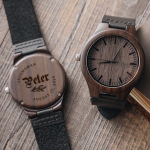 Personalized Mens Watch Groomsman Gifts, Custom Wood Watch for Men, Best Man Gift Engraved Mens Wooden Watch, Anniversary Gift for Him