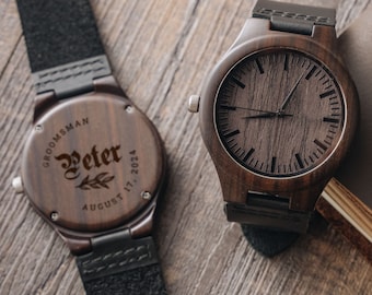 Personalized Mens Watch Groomsman Gifts, Custom Wood Watch for Men, Best Man Gift Engraved Mens Wooden Watch, Anniversary Gift for Him