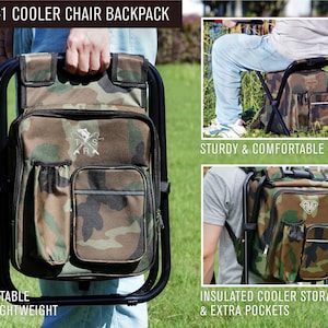 Groomsmen Gift Custom Embroidered Cooler Chair And Matching Baseball Cap Camo Set [N] [W] image 5