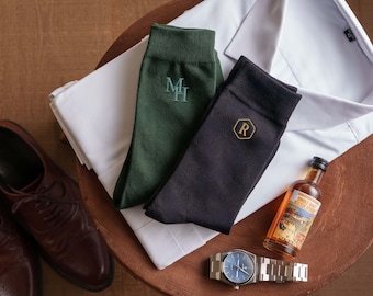 Embroidered Groom and Best Man Socks: Personalized Initial Monogram Wedding Gift for Him