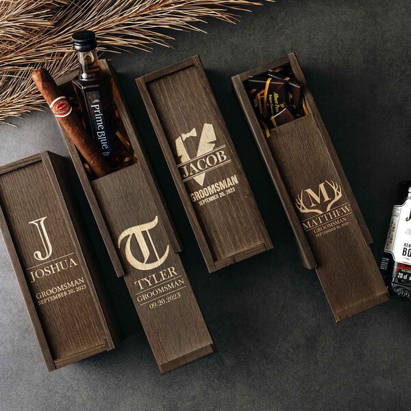 Gepersonaliseerde bruidsjonkers geschenkdoos | Groomsman Gift Groomsmen voorstel beste man cadeau | Houten geschenkdoos cadeau voor mannen man vader