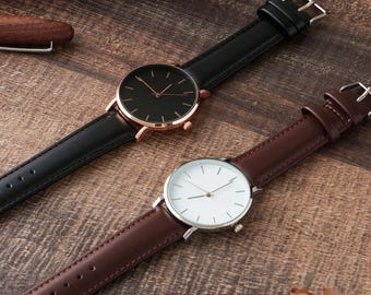 Groomsmen Gifts, Custom Engraved Metal Watch: Handwriting, Leather Band, Quartz