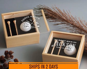 Custom Golf Gift Set with Golf Ball, Tees, Wooden Gift Box: Anniversary Gift for Him, Golf Accessories [WGB-03]