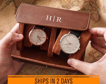 Personalized Watch Case, Leather Watch Box, Gift for Him, Monogram Watch Roll Holder