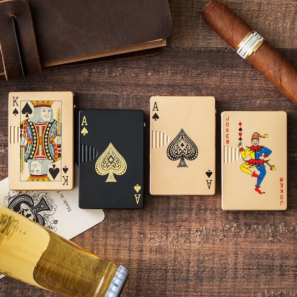 Custom Groomsmen Gift Ideas | Personalized Playing Cards Lighter | Poker Card Metal Lighter | Cool Gadget Pocket Lighter | Gift for Men