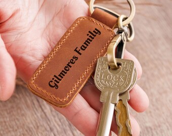 Personalized Leather Keychain, Custom Keyring, Gift for Him: Coach, Dad, Husband, Boyfriedn, Birthday, Anniversary