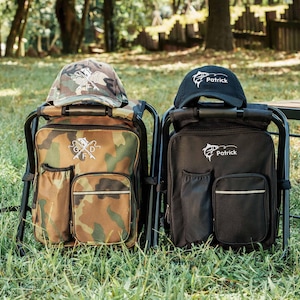 Angelausrüstung 2-teiliger personalisierter Kühler-Stuhl-Rucksack-Hocker mit gesticktem Camouflage-Hut [N] [W] Bild 13