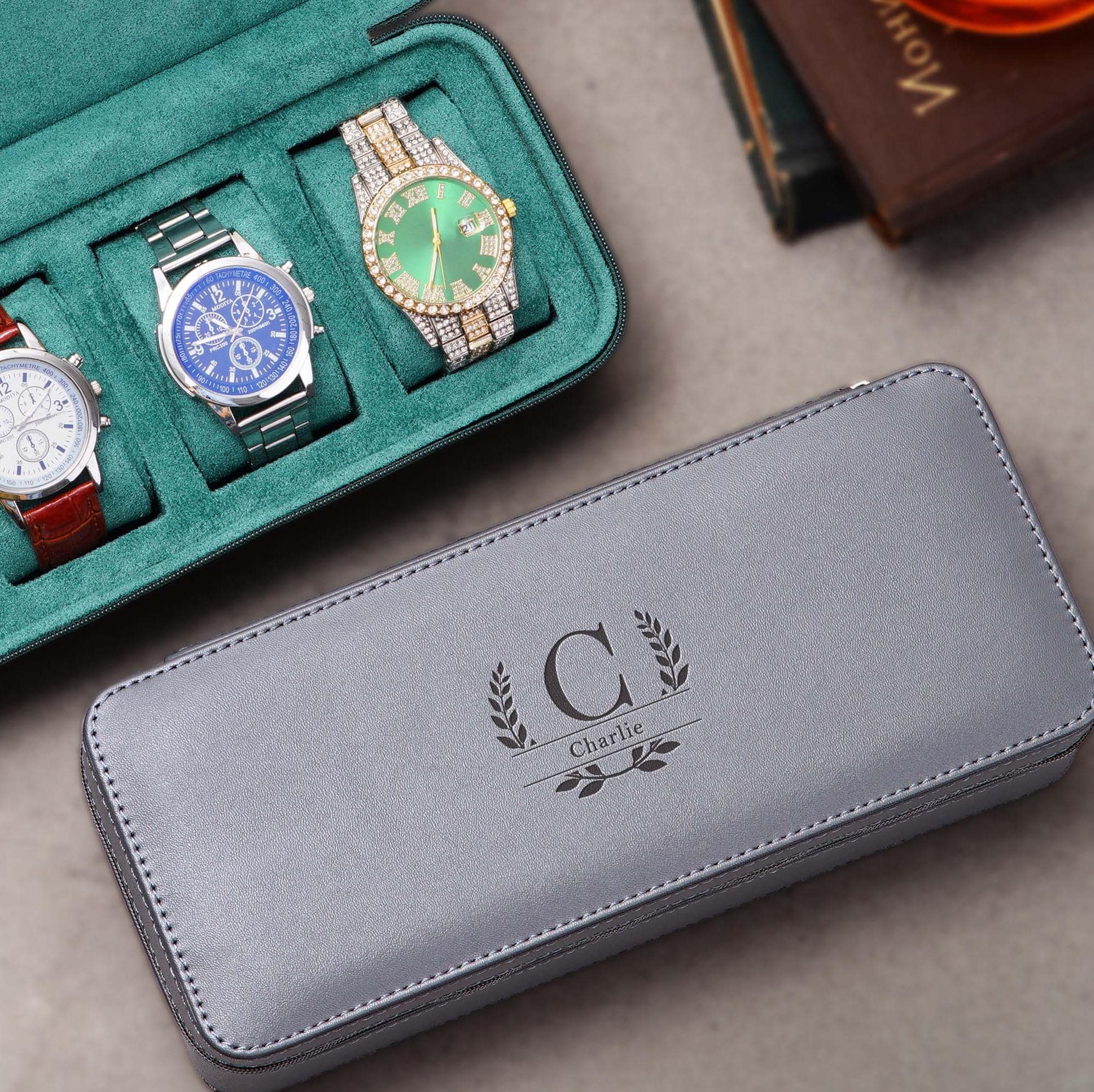 Personalized Travel Watch Case Gifts for Dad, Custom Leather Watch Storage, Groomsmen Gifts for Him, Unique Father's Day Gifts [D]