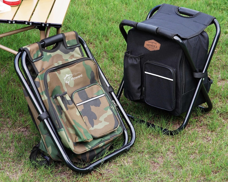 Angelausrüstung 2-teiliger personalisierter Kühler-Stuhl-Rucksack-Hocker mit gesticktem Camouflage-Hut [N] [W] Bild 16
