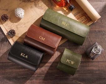 Personalized Watch Case, Leather Watch Box, Gift for Him, Monogram Watch Roll Holder