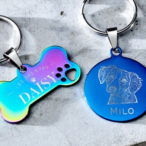Personalized Dog ID Name Tag | Custom Dog Tag | Engraved Pet Name Tag with Round and Bone Shape | Cute Dog Tag | Pet Tag | Pet ID Tag Gift