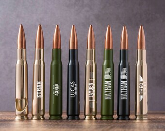 Personalized Bottle Opener Bullet 50 Caliber | Groomsman Gift Engraved Beer Bottle Opener | Personalized Gifts for Him Custom Military Gifts