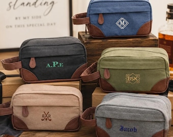 Groomsmen Gift Monogram Canvas Dopp Kit: Personalized Mens Toiletry Bag [N]