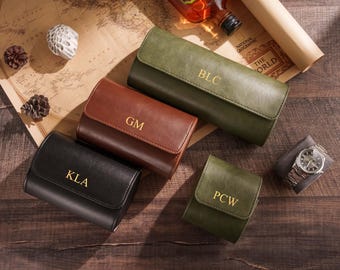 Personalized Watch Case, Leather Watch Box, Gift for Him, Monogram Watch Roll Holder [N]