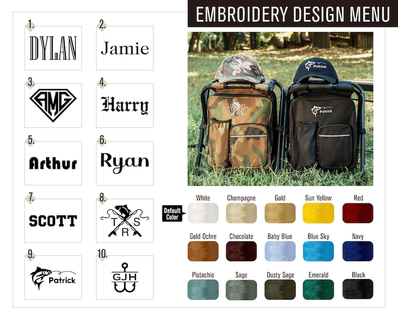Fishing Gift Personalized Cooler Chair, Camo Backpack Stool With Custom Leather Patch [W+R] image 2