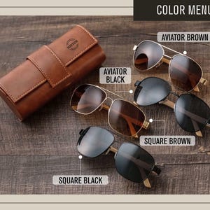 Personalized Groomsmen Sunglasses Set, Custom Men Sunglasses with Leather Box, Groomsmen Gift Set Ideas, Wooden Sunglasses Gifts for Dad [D] image 3