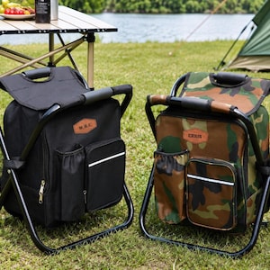 Fishing Gift Personalized Cooler Chair, Camo Backpack Stool With Custom Leather Patch [W+R] image 14