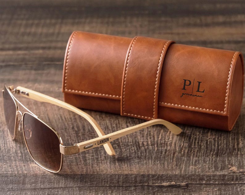 Personalized Groomsmen Sunglasses Set, Custom Men Sunglasses with Leather Box, Groomsmen Gift Set Ideas, Wooden Sunglasses Gifts for Dad [D] image 6