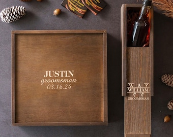Groomsmen Gift Box Personalized Wooden Case Empty, Custom Wedding Keepsake [WGB01]