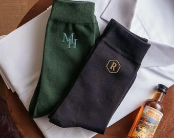 Groomsmen Socks Personalized, Wedding Gift for Him, Embroidered Initial Monogram [N]