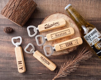 Set of 100 Bulk Custom Wooden Bottle Opener | Wedding Favors for Guests | Personalized Groomsmen Gift | Party Favors | Business Promotional