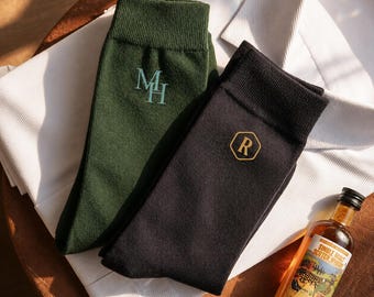 Personalized Groomsmen Socks: Embroidered Monogram Dress Socks, Wedding Gifts