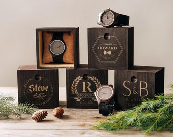 Set of 8 Engraved Groomsmen Watches Groomsmen Gift Box | Groomsmen Proposal Wooden Watch with Box