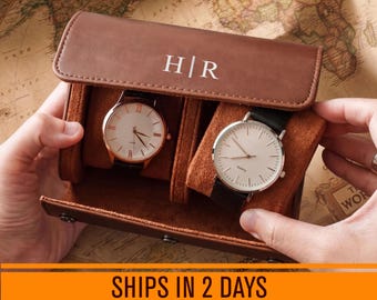 Personalized Watch Case, Leather Watch Box, Gift for Him, Monogram Watch Roll Holder