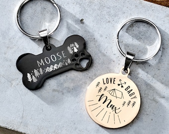 Boy Dog Tag | Personalized Dog ID Name Tag | Engraved Pet Name Tag with Round and Bone Shape | Gold Dog Tag | Pet Tag | Pet ID tag