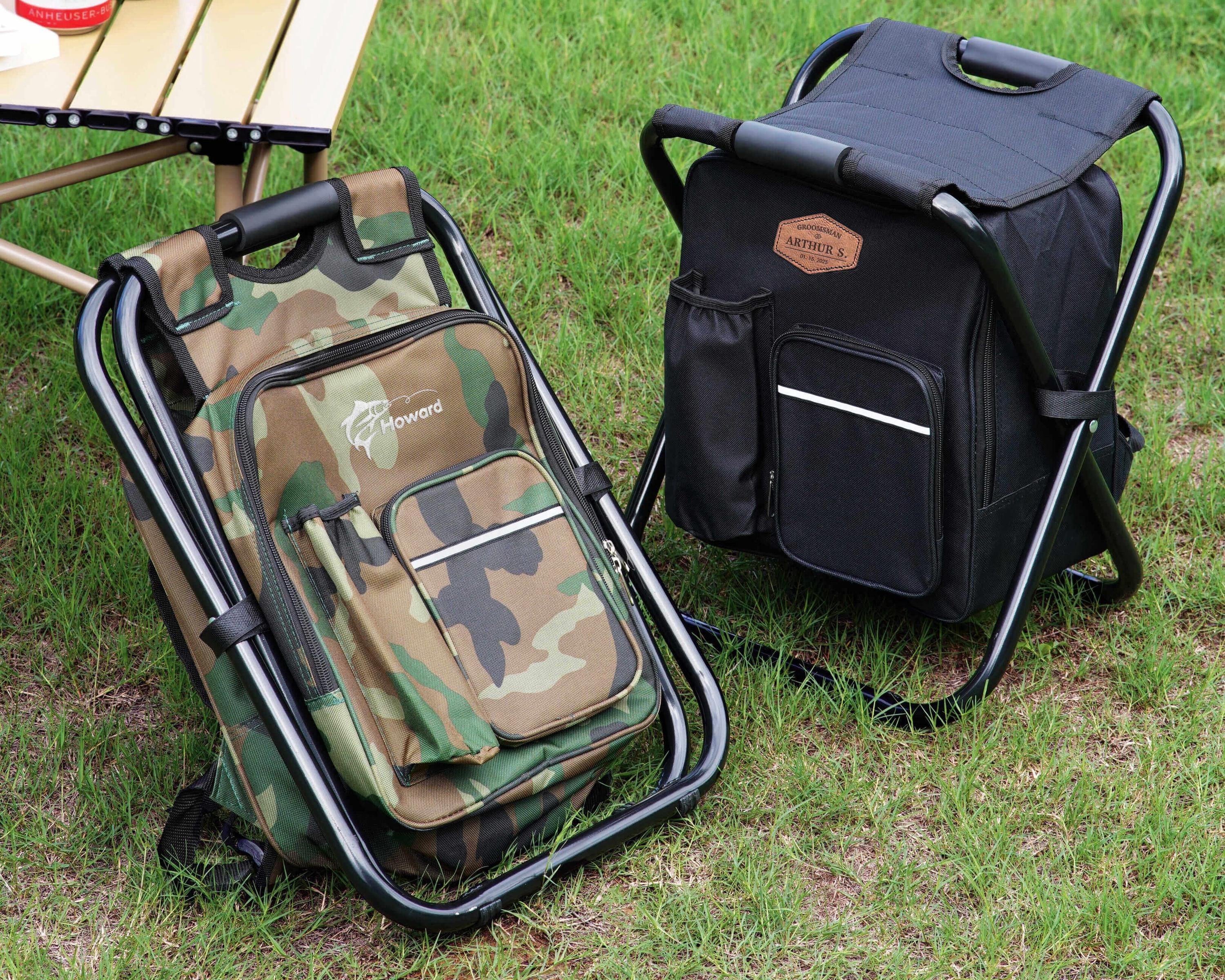 Personalized Cooler Chair Embroidery Backpack, Custom Outdoor Lovers Gifts, Fishing Gifts for Men, Portable Seat Mens Outdoor Gift