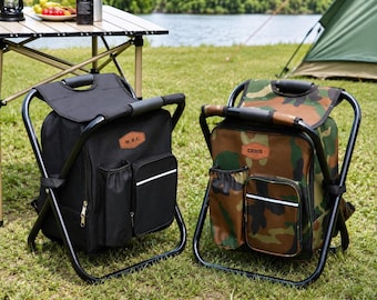 Camping Gear Embroidered Cooler Chair Backpack, Folding Insulated Chair With Name [W+R]