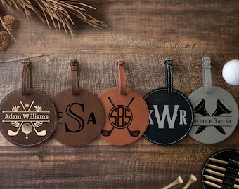 Personalized Golf Bag Tag Tee Holder, Golf Gifts for Men, Leather Golf Bag Tag with Golf Tees, Golfer Anniversary Gift, Golf Accessories