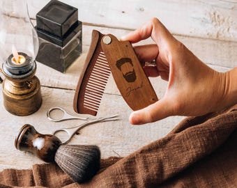 Mens Beard Comb Foldable, Pesonalized Gift for Him: Anniversary, Birthday, Wedding, Groomsmen