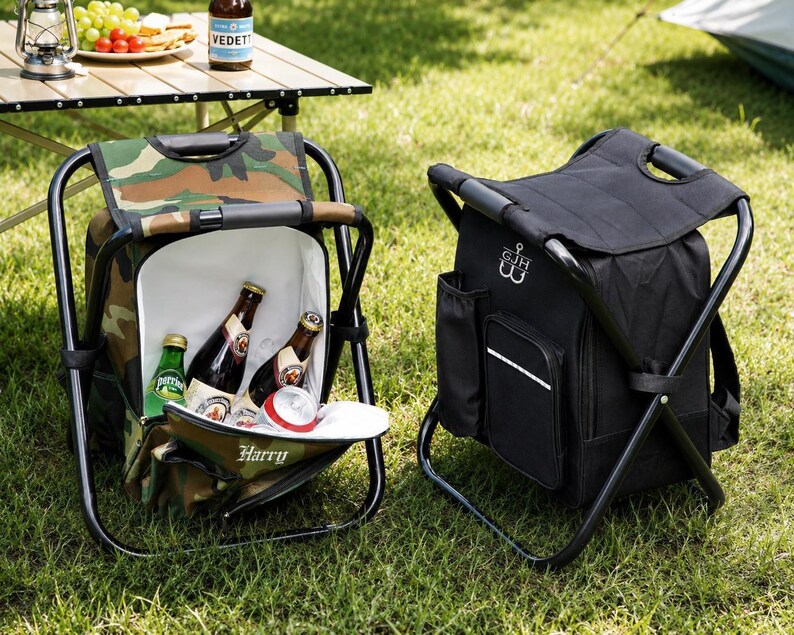 Groomsmen Gift Custom Embroidered Cooler Chair And Matching Baseball Cap Camo Set [N] [W] image 9