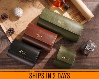 Personalized Watch Case, Leather Watch Box, Gift for Him, Monogram Watch Roll Holder [N]