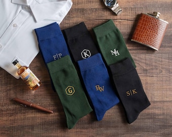 Embroidered Groomsmen Socks, Monogram Mens Dress Socks, Best Man Proposal, Wedding Gifts