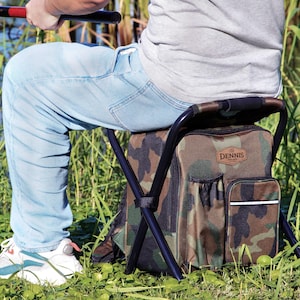 Fishing Gift Personalized Cooler Chair, Camo Backpack Stool With Custom Leather Patch [W+R] image 11