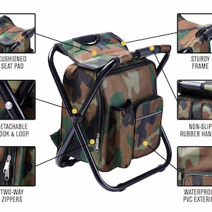 Angelausrüstung 2-teiliger personalisierter Kühler-Stuhl-Rucksack-Hocker mit gesticktem Camouflage-Hut [N] [W] Bild 4