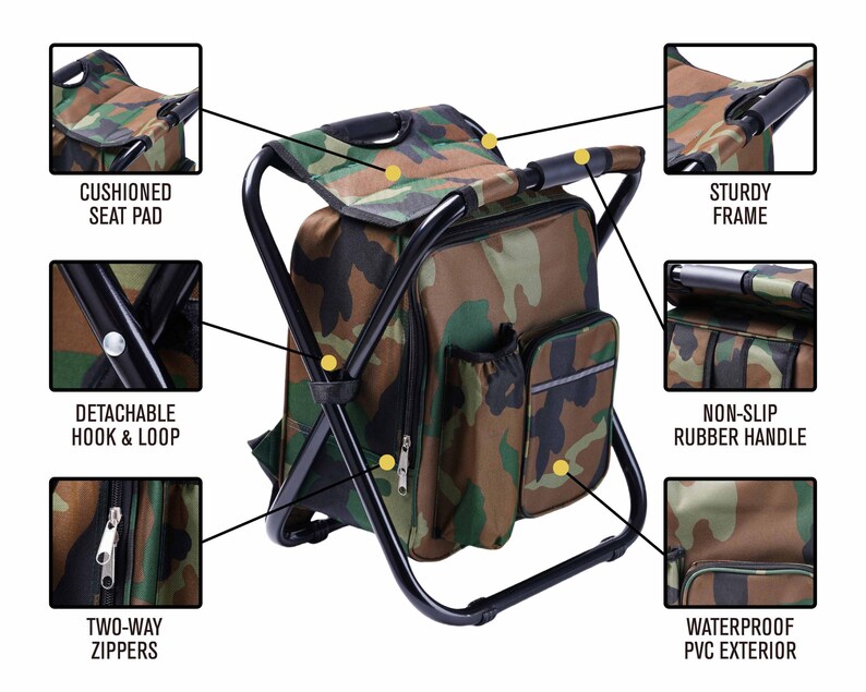 Angelausrüstung 2-teiliger personalisierter Kühler-Stuhl-Rucksack-Hocker mit gesticktem Camouflage-Hut [N] [W] Bild 4