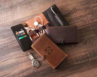 Personalized Leather Cable Organizer, Graduation Gifts, Travel Cord Holder Gift for Him