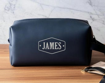 Embroidered Leather Toiletry Bag, Groomsmen Dopp Kit, Gift for Him [R]