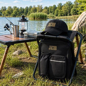 Groomsmen Gift Custom Embroidered Cooler Chair And Matching Baseball Cap Camo Set [N] [W] image 10
