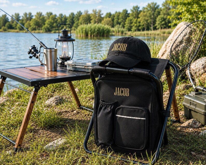 Groomsmen Gift Custom Embroidered Cooler Chair And Matching Baseball Cap Camo Set [N] [W] image 10