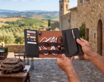 Travel Tech Organizer: Personalized Crazy Horse Leather Cable Roll Wallet [N]