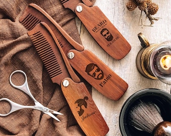 Custom Wooden Comb for Bearded Men: Engraved, Foldable, Pocket-size, Groomsmen Gifts